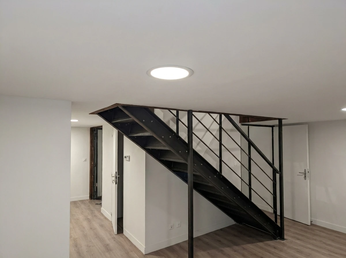 Plafond moderne à architecture courbe avec éclairage LED intégré